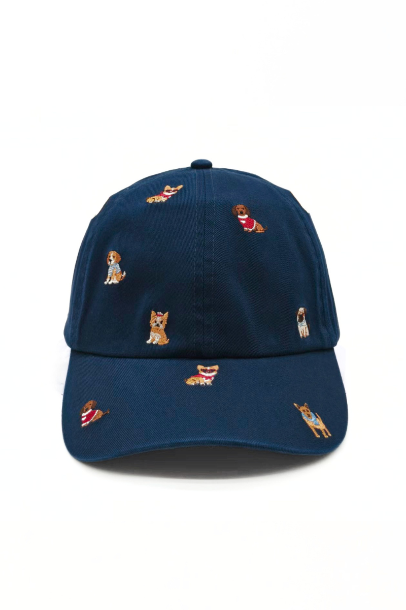 Embroidered Dog Print Baseball Cap – Black