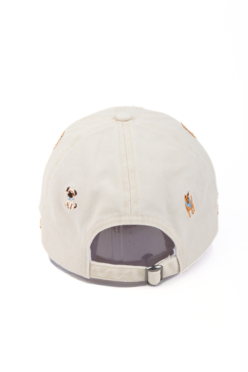 Embroidered Dog Print Baseball Cap – Black