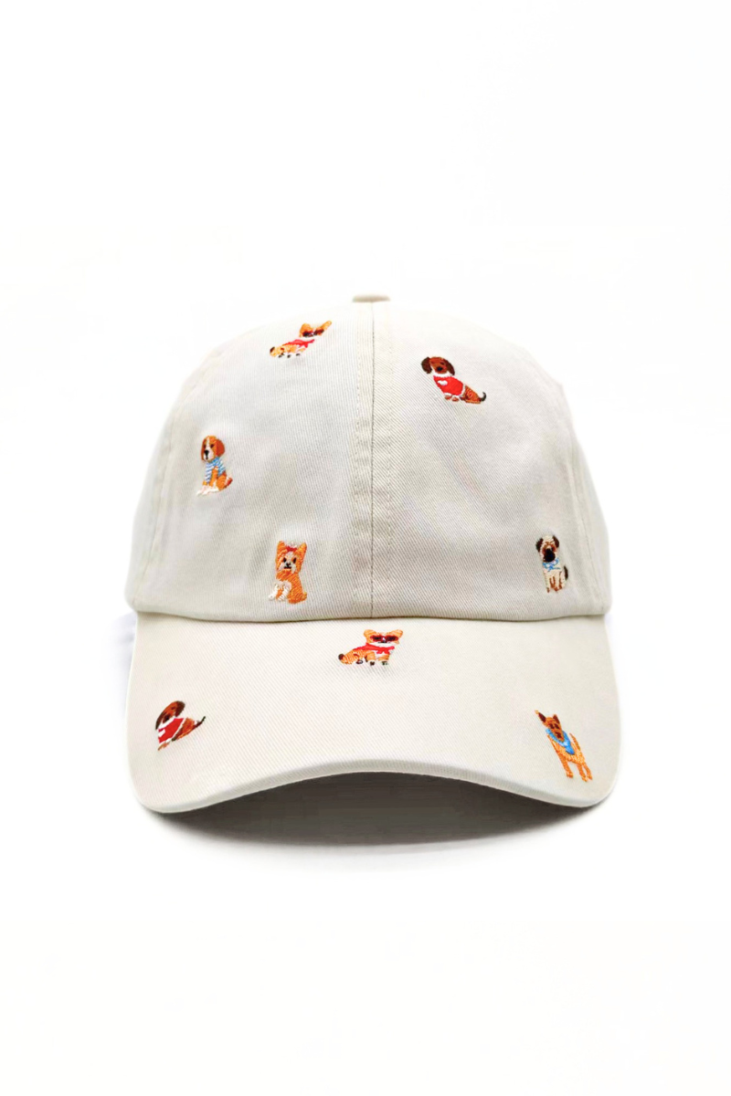 Embroidered Dog Print Baseball Cap – Black