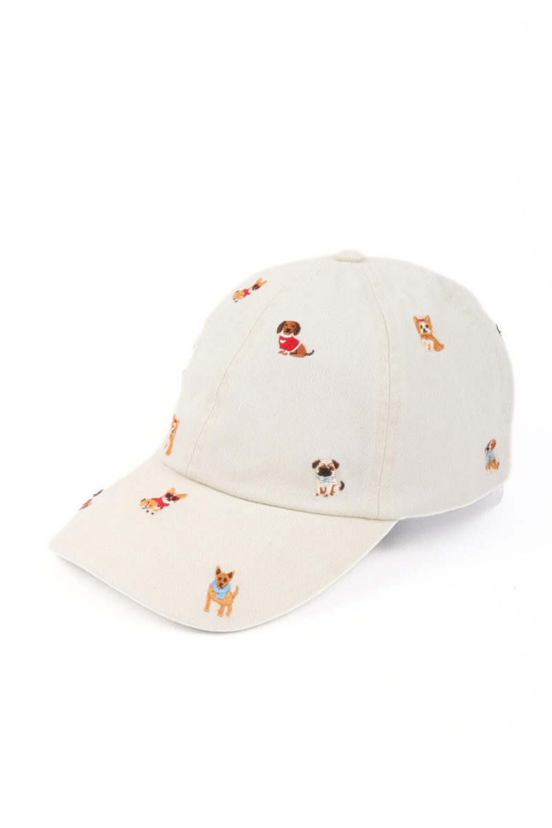 Embroidered Dog Print Baseball Cap – Black