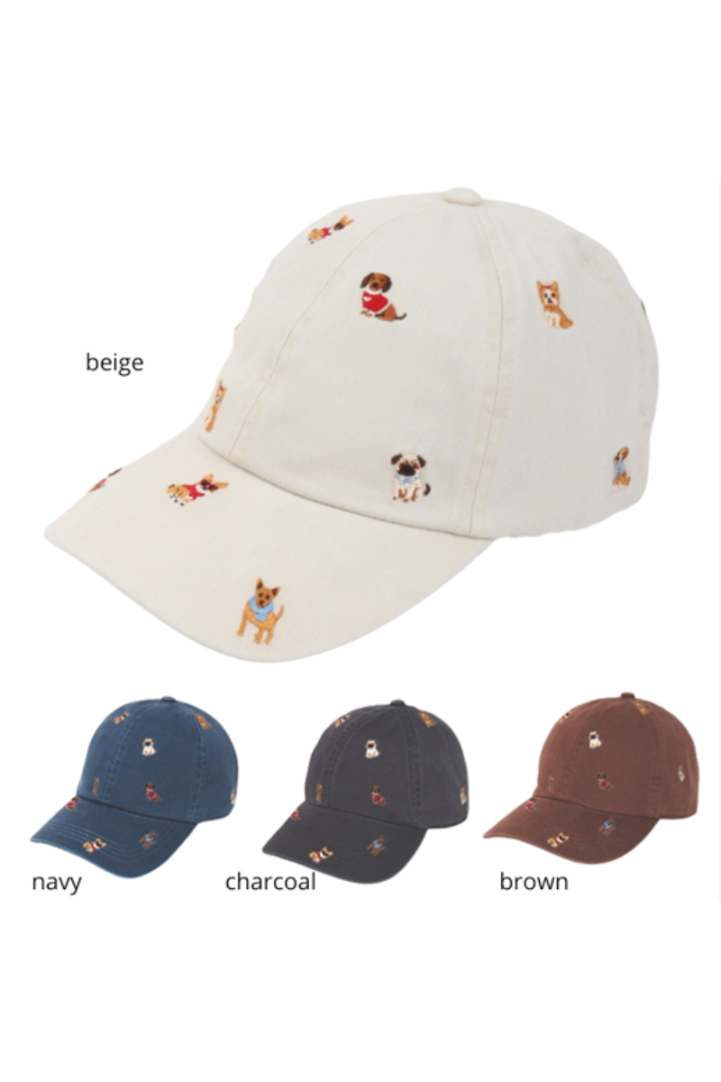 Embroidered Dog Print Baseball Cap – Black