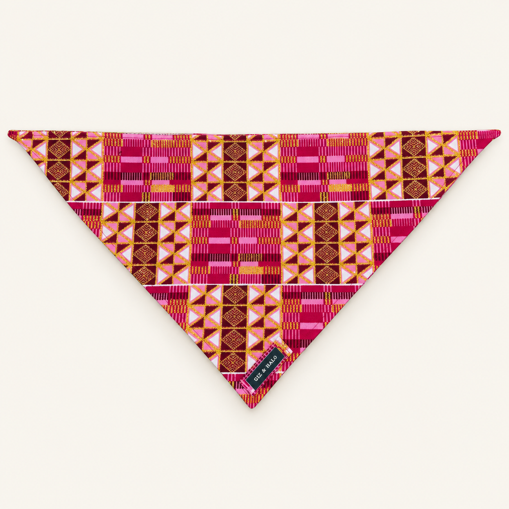 Giz & Halo Pink & Gold Geometric dog bandana on an ivory background