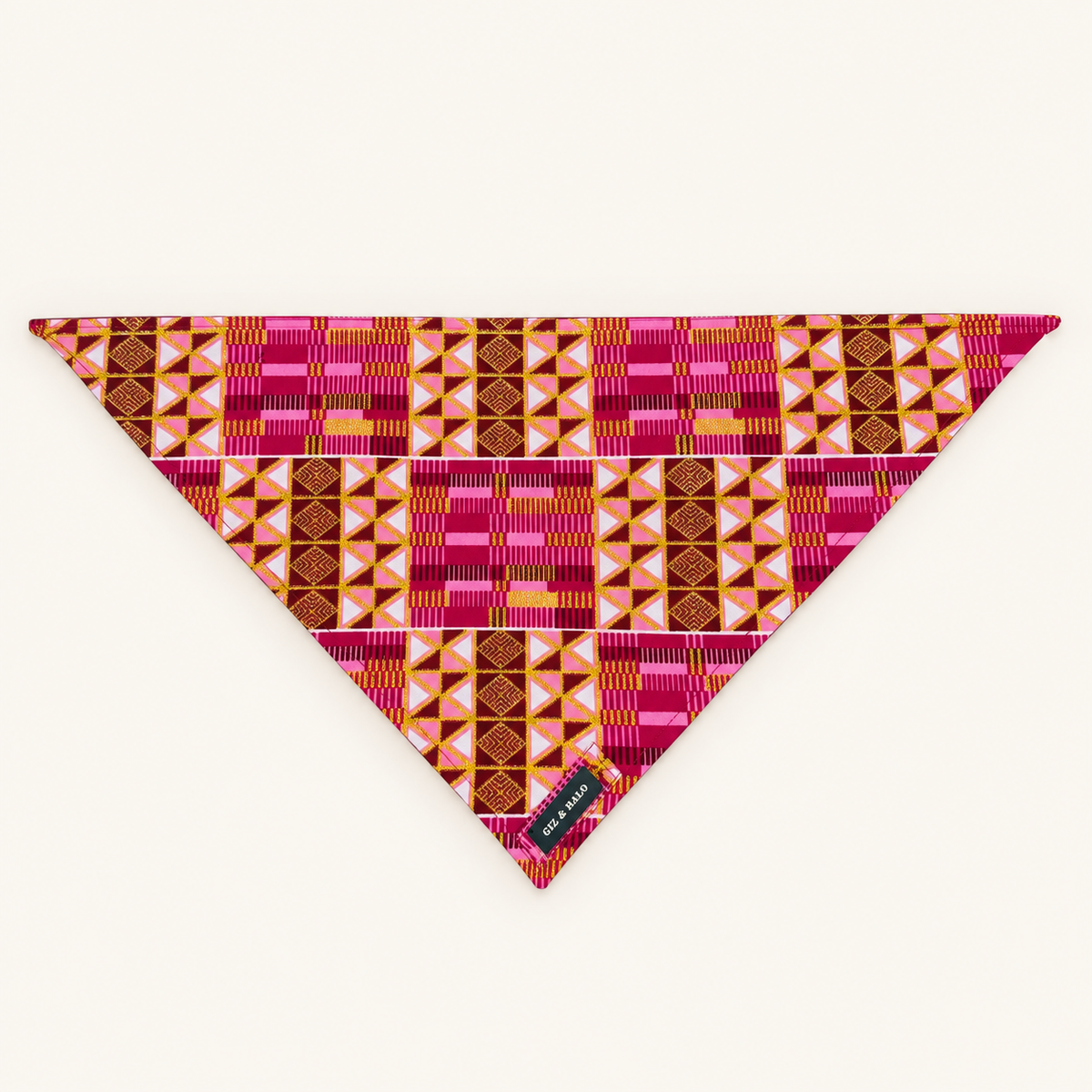 Giz & Halo Pink & Gold Geometric dog bandana on an ivory background